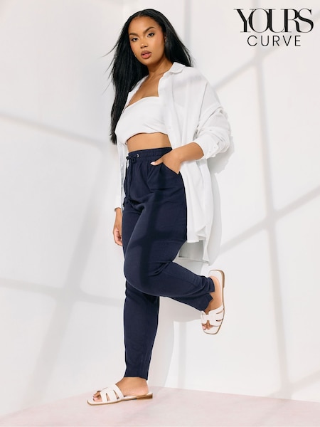 Yours Curve Blue Linen Joggers (F33494) | £29