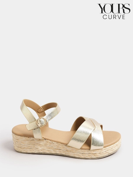 Yours Curve Gold Extra-Wide Fit Cross Espadrille Wedges (F33509) | £37