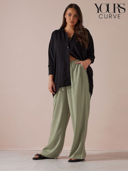 Yours Curve Green Linen Skinny Waistband Trousers (F33510) | £31