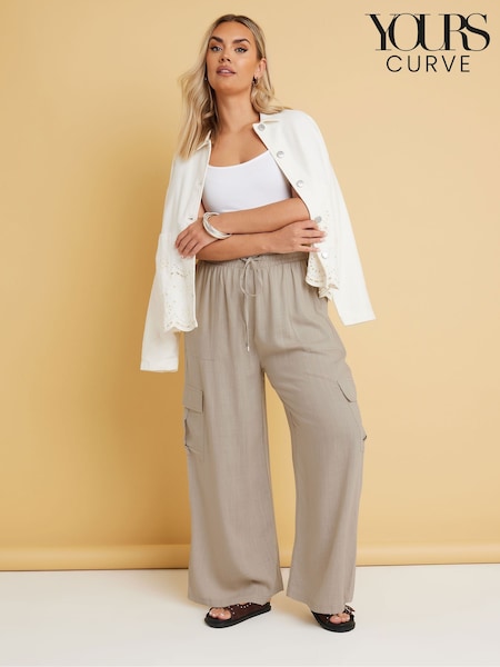 Yours Curve Natural Linen Cargo Trousers (F33533) | £34