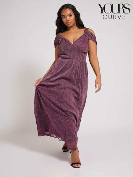 Yours Curve Purple London Metallic Mesh Cold Shoulder Dress (F33539) | £63