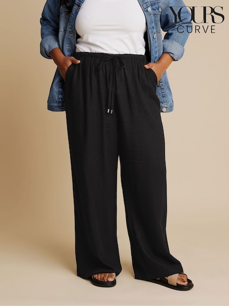 Yours Curve Black Linen Skinny Waistband Trousers (F33547) | £31