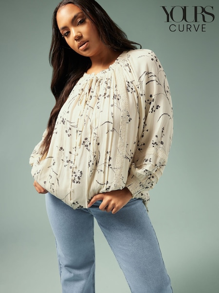 Yours Curve White Boho Pintuck Blouse (F33562) | £31