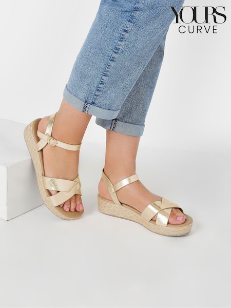 Yours Curve Gold Wide Fit Cross Espadrille Wedges (F33567) | £37