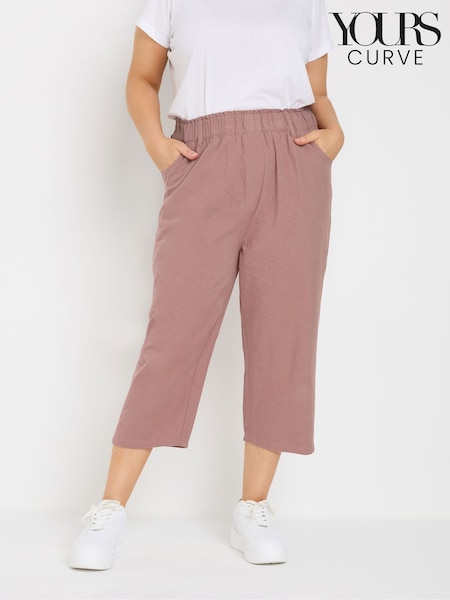 Yours Curve Pink Cool 100% Cotton Cropped Trousers (F33571) | £24
