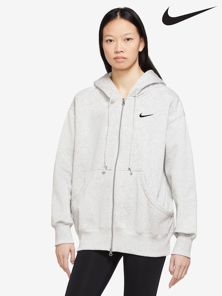 Nike Grey Womens Oversized Sportswear Phoenix Fleece Full-Zip Hoodie (F33606) | £60
