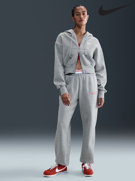 Nike Dark Grey Heather Oversized Phoenix Fleece High Rise Graphic Logo Joggers (F33620) | £55