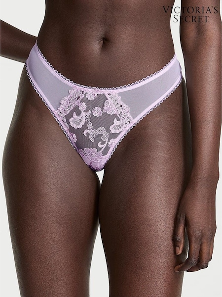 Victoria's Secret Delicate Violet Purple Thong Blossom Embroidery Knickers (F33669) | £18