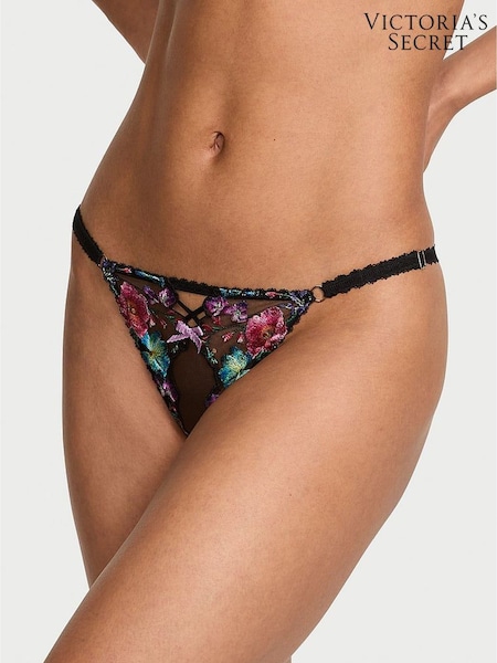 Victoria's Secret Dark Blossom Black Crotchless Bikini Embroidery Knickers (F33690) | £20