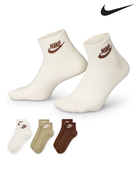 Nike Natural Everyday Essential Ankle 100% Cotton Socks 3 Pack (F33743) | £17