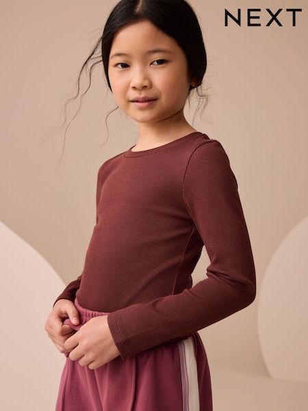 Chocolate Brown Long Sleeve Ribbed Top (3-16yrs) (F33832) | £5 - £8