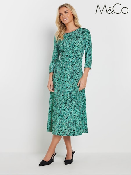 M&Co Green Petite Snake Print Twist Dress (F33903) | £39