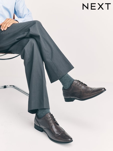 Brown Wide Fit Brogue Shoes (F33921) | £35