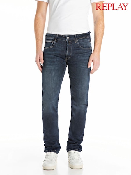 Replay Denim Dark Blue Grover Powerstretch Straight Fit Jeans (F33928) | £130