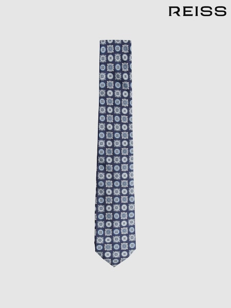 Reiss Eclipse Blue Primo Silk Foulard Medallion Print Tie (F33973) | £68