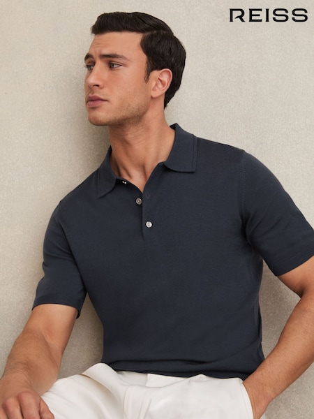 Reiss Midnight Navy Manor Merino Wool Short-Sleeve Polo Shirt (F33980) | £88