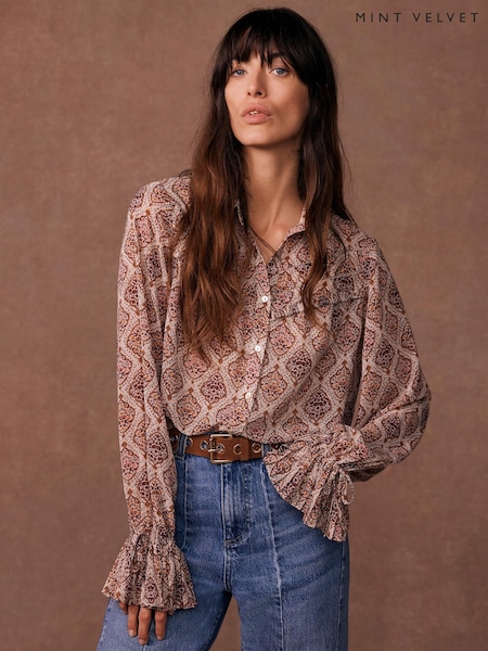 Mint Velvet Cream Geometric Print Shirt (F34006) | £89