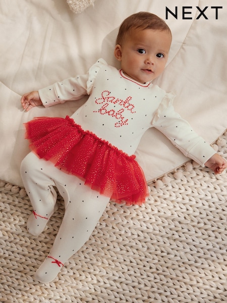 Red/Cream Tutu Santa Baby Sleepsuit (0mths-2yrs) (F34048) | £13 - £15
