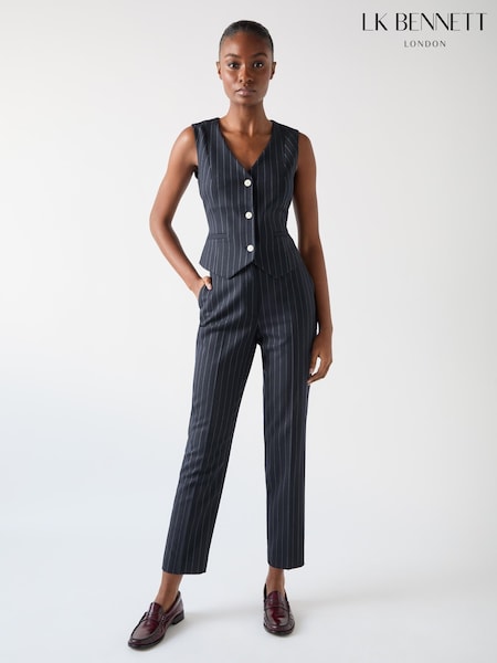 LK Bennett Blue Bella Wool Blend Pin Stripe Tailored Trousers (F34059) | £199