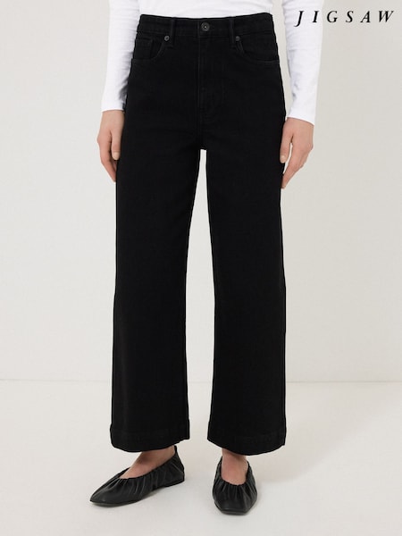 Jigsaw Black Wide Fit Tyne Wide Leg Cropped Jeans (F34069) | £95
