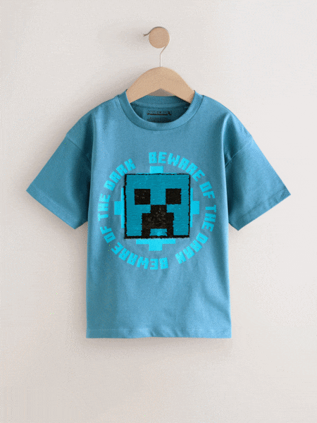 Navy Blue Minecraft Sequin T-Shirt (3-16yrs) (F34085) | £13 - £16