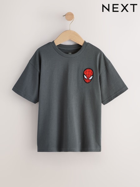 Spiderman Charcoal Grey Embroidery Marvel Superhero Short Sleeve T-Shirt (3-16yrs) (F34100) | £13 - £16