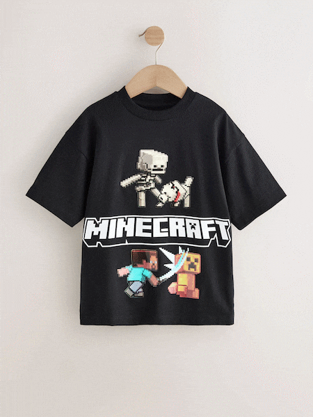 Black Gel Print Minecraft T-Shirt (3-16yrs) (F34111) | £12 - £15
