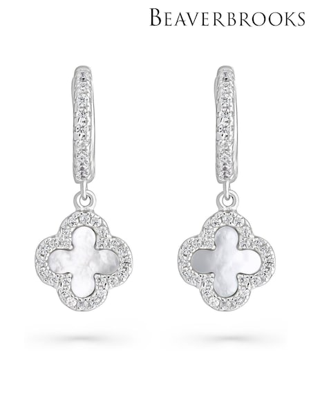 Beaverbrooks Sterling Silver Cubic Zirconia Onyx Clover Hoop Earrings (F34121) | £75