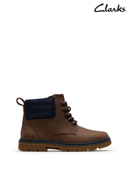 Clarks Brown Standard Fit (F) Older Boys Leather Lorcam Trail Boots (F34153) | £50