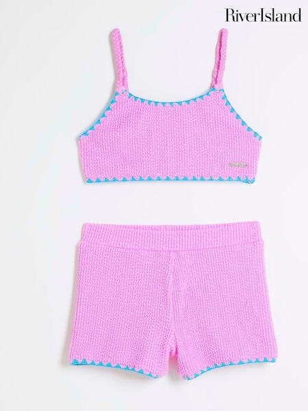 River Island Purple Girls Textured Shorts Bikini (F34216) | £20
