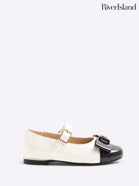 River Island Cream Girls Mono Bow Ballet Shoes (F34221) | £20