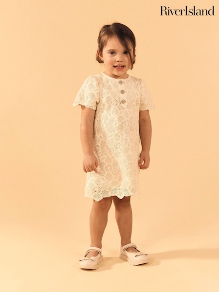 River Island Cream Girls Lace Button Dress (F34225) | £24