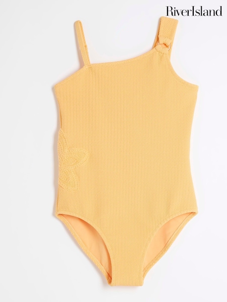 River Island Orange Girls Crochet Side Asym Swimsuit (F34232) | £20
