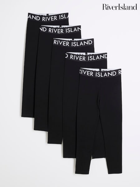 River Island Black Girls Deep Waistband 100% Cotton Leggings 5 Pack (F34239) | £32