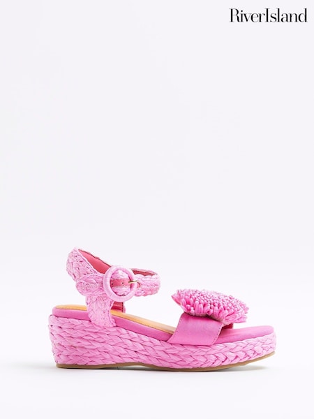 River Island Pink Girls Raffia Pom Wedges (F34241) | £28
