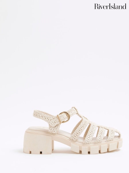 River Island Cream Girls Raffia Heeled Sandals (F34245) | £26