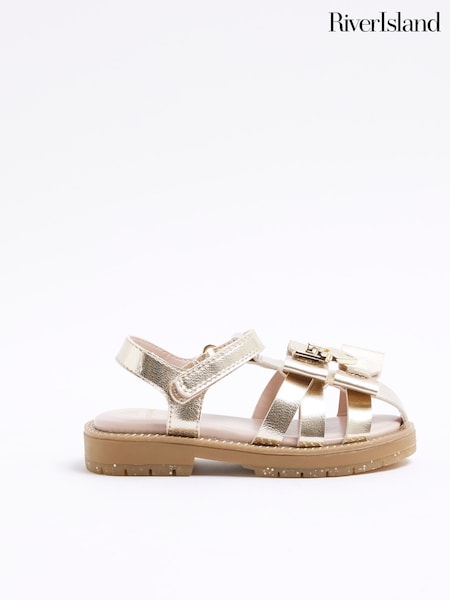 River Island Gold Girls Bow Fisherman Sandals (F34249) | £21