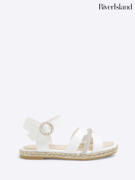 River Island White Girls Diamante Espadrille Sandals (F34258) | £21