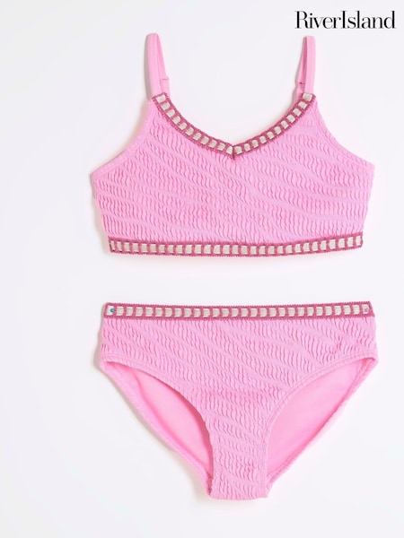 River Island Pink Girls Blanket Stitch Bikini (F34268) | £19