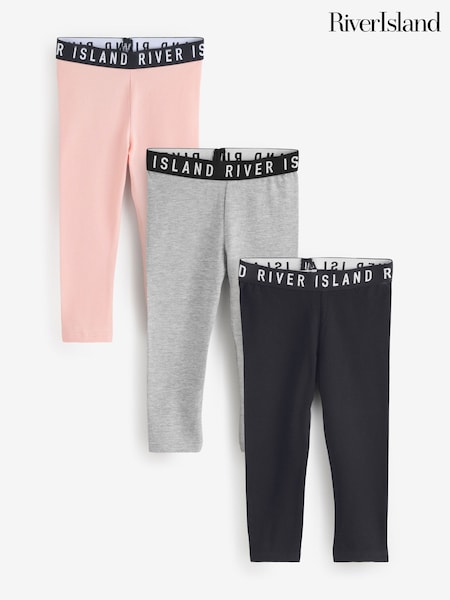 River Island Pink Girls Waistband Leggings 3 Pack (F34284) | £18
