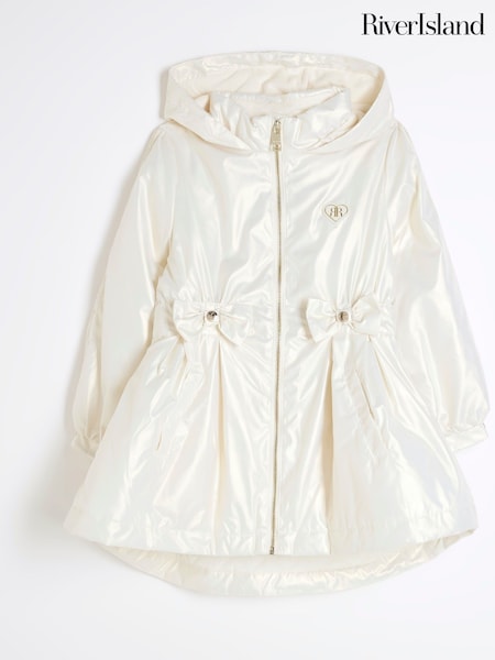River Island Cream Girls Clinched Frill Raincoat (F34285) | £38