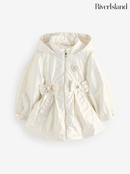 River Island Cream Girls Cinched Frill Raincoat (F34294) | £36