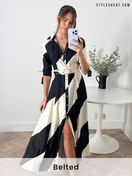 Style Cheat Black Daphne Belted Shirt Dress (F34301) | £58