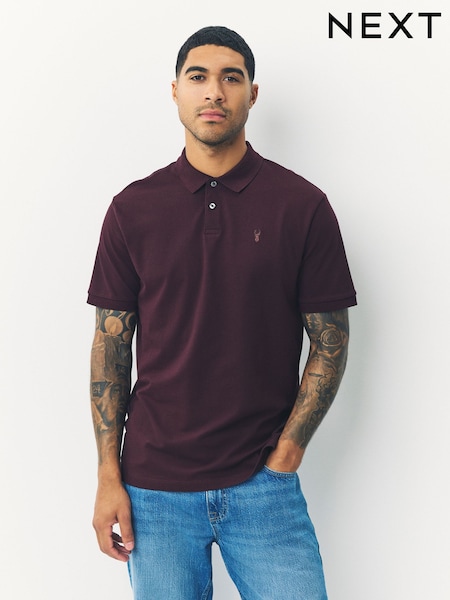 Burgundy Red Regular Fit Short Sleeve Pique Polo Shirt (F34318) | £18