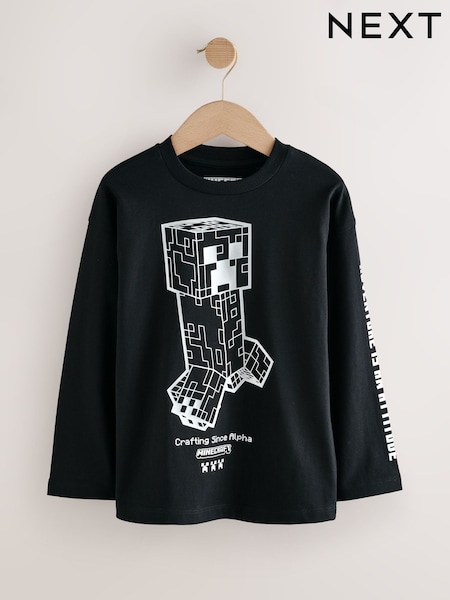 Black Creeper Minecraft Long Sleeve T-Shirt (3-16yrs) (F34319) | £12 - £15