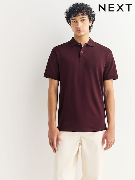 Burgundy Red Slim Fit Short Sleeve Pique Polo Shirt (F34322) | £18