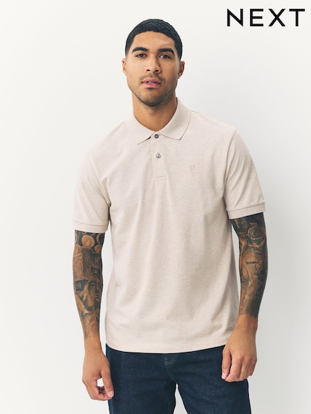 Light Neutral Marl Regular Fit Short Sleeve Pique Polo Shirt (F34324) | £18