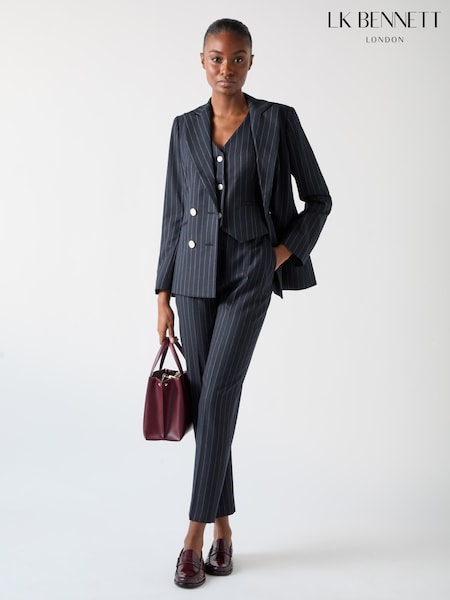 LK Bennett Blue Baxtor Blue & Navy Wool Blend Pin Stripe Waistcoat (F34333) | £349
