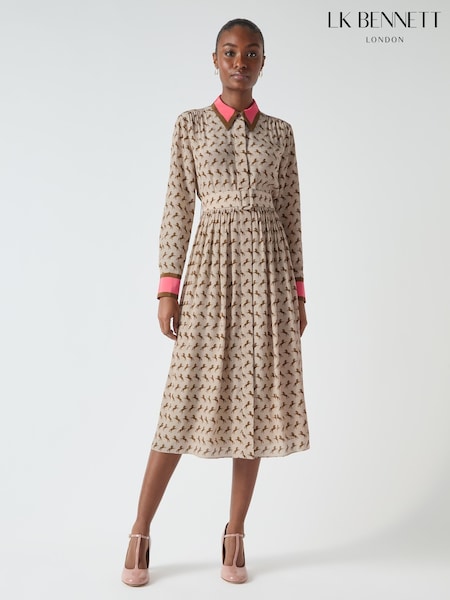 LK Bennett Brown Smith Multi Horse Silouette Print Dress (F34335) | £449
