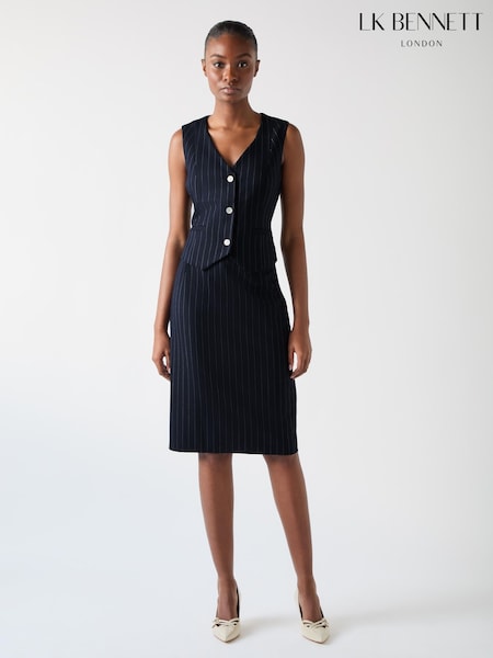 LK Bennett Blue Petite Baxtor Wool Blend Pin Stripe Waistcoat (F34342) | £199